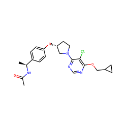 CC(=O)N[C@@H](C)c1ccc(O[C@@H]2CCN(c3ncnc(OCC4CC4)c3Cl)C2)cc1 ZINC000261081154