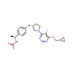 CC(=O)N[C@@H](C)c1ccc(O[C@@H]2CCN(c3ncnc(OCC4CC4)c3F)C2)cc1 ZINC000221187482