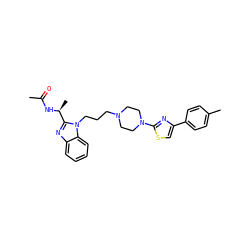CC(=O)N[C@@H](C)c1nc2ccccc2n1CCCN1CCN(c2nc(-c3ccc(C)cc3)cs2)CC1 ZINC000015933654