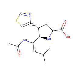CC(=O)N[C@@H](CC(C)C)[C@@H]1N[C@@H](C(=O)O)C[C@H]1c1cscn1 ZINC000003981685