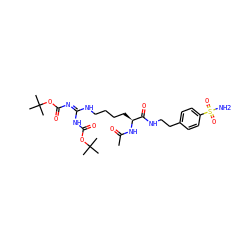 CC(=O)N[C@@H](CCCCN/C(=N/C(=O)OC(C)(C)C)NC(=O)OC(C)(C)C)C(=O)NCCc1ccc(S(N)(=O)=O)cc1 ZINC000299826688