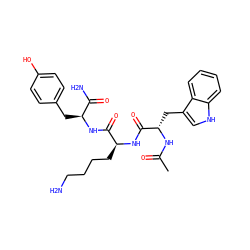 CC(=O)N[C@@H](Cc1c[nH]c2ccccc12)C(=O)N[C@@H](CCCCN)C(=O)N[C@@H](Cc1ccc(O)cc1)C(N)=O ZINC000049803651