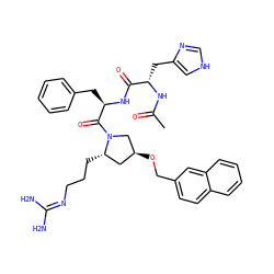 CC(=O)N[C@@H](Cc1c[nH]cn1)C(=O)N[C@H](Cc1ccccc1)C(=O)N1C[C@@H](OCc2ccc3ccccc3c2)C[C@@H]1CCCN=C(N)N ZINC000049776384