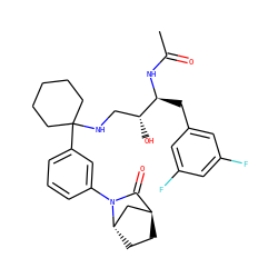 CC(=O)N[C@@H](Cc1cc(F)cc(F)c1)[C@H](O)CNC1(c2cccc(N3C(=O)[C@H]4CC[C@H]3C4)c2)CCCCC1 ZINC000101357553