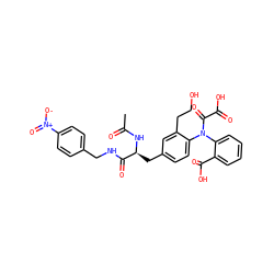 CC(=O)N[C@@H](Cc1ccc(N(C(=O)C(=O)O)c2ccccc2C(=O)O)c(CCO)c1)C(=O)NCc1ccc([N+](=O)[O-])cc1 ZINC000042919866