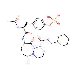 CC(=O)N[C@@H](Cc1ccc(OP(=O)(O)O)cc1)C(=O)N[C@H]1CCC(=O)N2CCC[C@@H](C(=O)NCC3CCCCC3)N2C1=O ZINC000028767715
