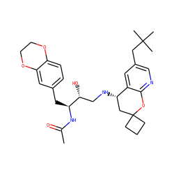 CC(=O)N[C@@H](Cc1ccc2c(c1)OCCO2)[C@H](O)CN[C@H]1CC2(CCC2)Oc2ncc(CC(C)(C)C)cc21 ZINC000095571826