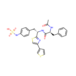 CC(=O)N[C@@H](Cc1ccccc1)C(=O)N[C@@H](Cc1ccc(NS(=O)(=O)O)cc1)c1nc(-c2ccsc2)cs1 ZINC000114376725