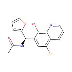 CC(=O)N[C@@H](c1ccco1)c1cc(Br)c2cccnc2c1O ZINC000036380871