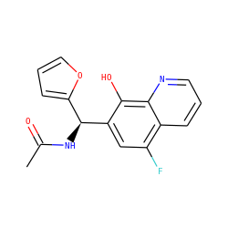 CC(=O)N[C@@H](c1ccco1)c1cc(F)c2cccnc2c1O ZINC000036380887