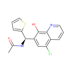 CC(=O)N[C@@H](c1cccs1)c1cc(Cl)c2cccnc2c1O ZINC000000087274