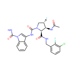 CC(=O)N[C@@H]1[C@@H](F)CN(C(=O)Nc2cn(C(N)=O)c3ccccc23)[C@@H]1C(=O)NCc1cccc(Cl)c1F ZINC000205038975