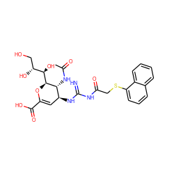 CC(=O)N[C@@H]1[C@@H](NC(=N)NC(=O)CSc2cccc3ccccc23)C=C(C(=O)O)O[C@H]1[C@H](O)[C@H](O)CO ZINC000299840282