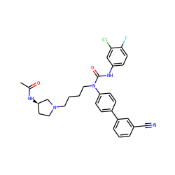 CC(=O)N[C@@H]1CCN(CCCCN(C(=O)Nc2ccc(F)c(Cl)c2)c2ccc(-c3cccc(C#N)c3)cc2)C1 ZINC000003979954