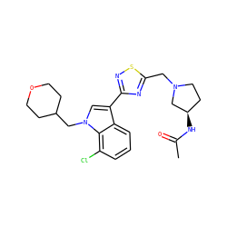 CC(=O)N[C@@H]1CCN(Cc2nc(-c3cn(CC4CCOCC4)c4c(Cl)cccc34)ns2)C1 ZINC000066111971