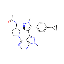 CC(=O)N[C@@H]1CCN(c2ncnc3c2c(-c2cnn(C)c2-c2ccc(C4CC4)cc2)nn3C)C1 ZINC000169706103
