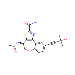CC(=O)N[C@@H]1COc2ccc(C#CC(C)(C)O)cc2-c2nc(C(N)=O)sc21 ZINC000205787882
