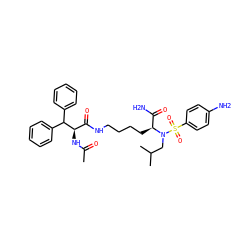 CC(=O)N[C@H](C(=O)NCCCC[C@@H](C(N)=O)N(CC(C)C)S(=O)(=O)c1ccc(N)cc1)C(c1ccccc1)c1ccccc1 ZINC000148969082