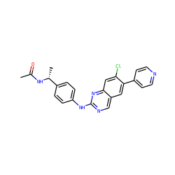 CC(=O)N[C@H](C)c1ccc(Nc2ncc3cc(-c4ccncc4)c(Cl)cc3n2)cc1 ZINC000095586172