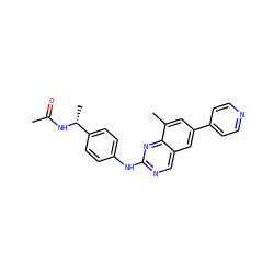 CC(=O)N[C@H](C)c1ccc(Nc2ncc3cc(-c4ccncc4)cc(C)c3n2)cc1 ZINC000095588139