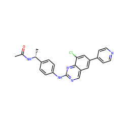 CC(=O)N[C@H](C)c1ccc(Nc2ncc3cc(-c4ccncc4)cc(Cl)c3n2)cc1 ZINC000095588702