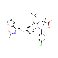 CC(=O)N[C@H](COc1ccc2c(c1)c(SC(C)(C)C)c(CC(C)(C)C(=O)O)n2Cc1ccc(Cl)cc1)c1ccccc1 ZINC000049756466
