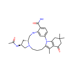 CC(=O)N[C@H]1C[C@@H]2CNc3cc(ccc3C(N)=O)-n3c(c(C)c4c3CC(C)(C)CC4=O)CCCN2C1 ZINC000071340316