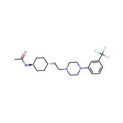 CC(=O)N[C@H]1CC[C@H](CCN2CCN(c3cccc(C(F)(F)F)c3)CC2)CC1 ZINC000261147421
