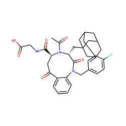CC(=O)N1[C@H](C(=O)NCC(=O)O)CC(=O)c2ccccc2N(Cc2ccc(F)cc2)C(=O)[C@H]1CC12CC3CC(CC(C3)C1)C2 ZINC000027108174