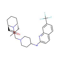 CC(=O)N1[C@H]2C=C(CN3CCC(Nc4ccc5ccc(C(F)(F)F)cc5n4)CC3)C[C@H]1CCC2 ZINC000101164281