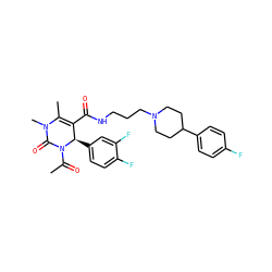 CC(=O)N1C(=O)N(C)C(C)=C(C(=O)NCCCN2CCC(c3ccc(F)cc3)CC2)[C@H]1c1ccc(F)c(F)c1 ZINC000026650576
