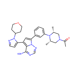 CC(=O)N1C[C@H](C)N(c2cccc(-c3cc(-c4ccnn4C4CCOCC4)c4c(N)ncnn34)c2)[C@H](C)C1 ZINC000606301344