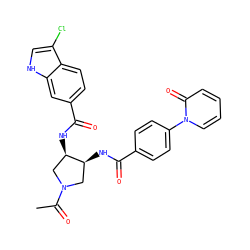 CC(=O)N1C[C@H](NC(=O)c2ccc(-n3ccccc3=O)cc2)[C@H](NC(=O)c2ccc3c(Cl)c[nH]c3c2)C1 ZINC000028826210