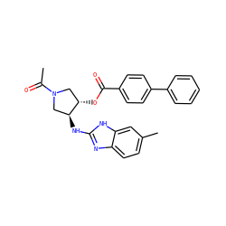 CC(=O)N1C[C@H](Nc2nc3ccc(C)cc3[nH]2)[C@@H](OC(=O)c2ccc(-c3ccccc3)cc2)C1 ZINC000206697569