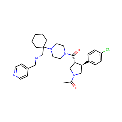 CC(=O)N1C[C@H](c2ccc(Cl)cc2)[C@@H](C(=O)N2CCN(C3(CNCc4ccncc4)CCCCC3)CC2)C1 ZINC000028953948