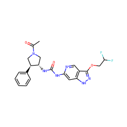 CC(=O)N1C[C@H](c2ccccc2)[C@@H](NC(=O)Nc2cc3[nH]nc(OCC(F)F)c3cn2)C1 ZINC000209345290