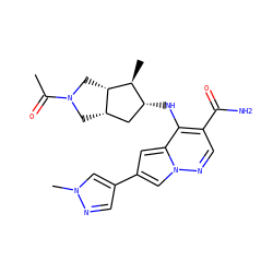 CC(=O)N1C[C@H]2C[C@@H](Nc3c(C(N)=O)cnn4cc(-c5cnn(C)c5)cc34)[C@H](C)[C@H]2C1 ZINC000261129234