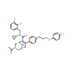 CC(=O)N1C[C@H]2N[C@H](CC(c3ccc(CCCOc4ccc(Cl)cc4)cc3)=C2C(=O)N(Cc2cccc(Cl)c2Cl)C2CC2)C1 ZINC000049898870