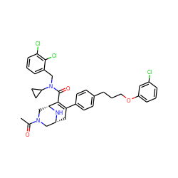 CC(=O)N1C[C@H]2N[C@H](CC(c3ccc(CCCOc4cccc(Cl)c4)cc3)=C2C(=O)N(Cc2cccc(Cl)c2Cl)C2CC2)C1 ZINC000049889557