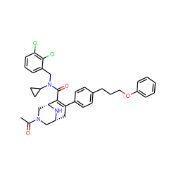 CC(=O)N1C[C@H]2N[C@H](CC(c3ccc(CCCOc4ccccc4)cc3)=C2C(=O)N(Cc2cccc(Cl)c2Cl)C2CC2)C1 ZINC000044405995