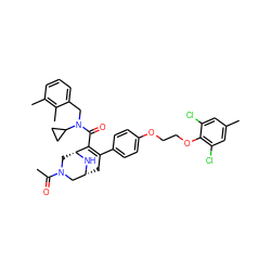 CC(=O)N1C[C@H]2N[C@H](CC(c3ccc(OCCOc4c(Cl)cc(C)cc4Cl)cc3)=C2C(=O)N(Cc2cccc(C)c2C)C2CC2)C1 ZINC000049833154