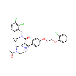 CC(=O)N1C[C@H]2N[C@H](CC(c3ccc(OCCOc4ccccc4Cl)cc3)=C2C(=O)N(Cc2cccc(Cl)c2Cl)C2CC2)C1 ZINC000049852155