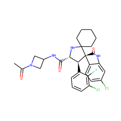 CC(=O)N1CC(NC(=O)[C@@H]2NC3(CCCCC3)[C@@]3(C(=O)Nc4cc(Cl)ccc43)[C@H]2c2cccc(Cl)c2F)C1 ZINC000169700266