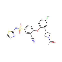 CC(=O)N1CC(c2cc(Cl)ccc2Oc2ccc(S(=O)(=O)Nc3nccs3)cc2C#N)C1 ZINC000095582446