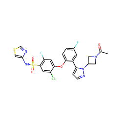 CC(=O)N1CC(n2nccc2-c2cc(F)ccc2Oc2cc(F)c(S(=O)(=O)Nc3cscn3)cc2Cl)C1 ZINC000095582583