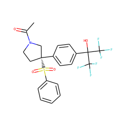 CC(=O)N1CC[C@@](c2ccc(C(O)(C(F)(F)F)C(F)(F)F)cc2)(S(=O)(=O)c2ccccc2)C1 ZINC001772632302
