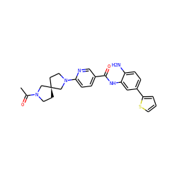 CC(=O)N1CC[C@]2(CCN(c3ccc(C(=O)Nc4cc(-c5cccs5)ccc4N)cn3)C2)C1 ZINC000040406037