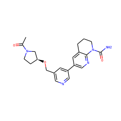 CC(=O)N1CC[C@H](OCc2cncc(-c3cnc4c(c3)CCCN4C(N)=O)c2)C1 ZINC001772647686