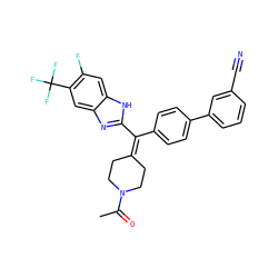 CC(=O)N1CCC(=C(c2ccc(-c3cccc(C#N)c3)cc2)c2nc3cc(C(F)(F)F)c(F)cc3[nH]2)CC1 ZINC000038157845