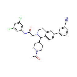 CC(=O)N1CCC([C@@H]2c3ccc(-c4cccc(C#N)c4)cc3CCN2CC(=O)Nc2cc(Cl)cc(Cl)c2)CC1 ZINC000036351657